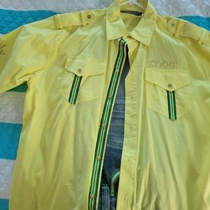 Mens Coogi button down shirt with blue jeans
